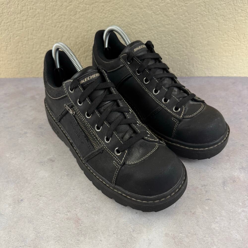VTG Y2K Skechers Tredd Jammers Womens 9.5 46406 Black Chunky Shoes Lace-Up